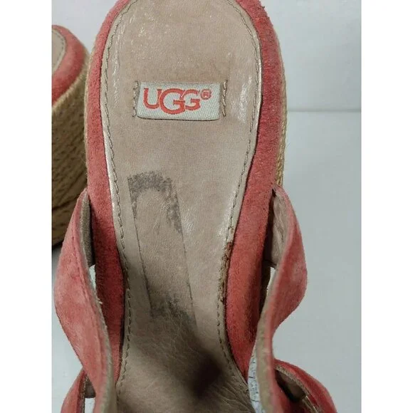 UGG Australia Tawnie Salmon Pink Suede Espadrille Wedge Heel Sandal Sz 6 F29012A - Picture 10 of 10